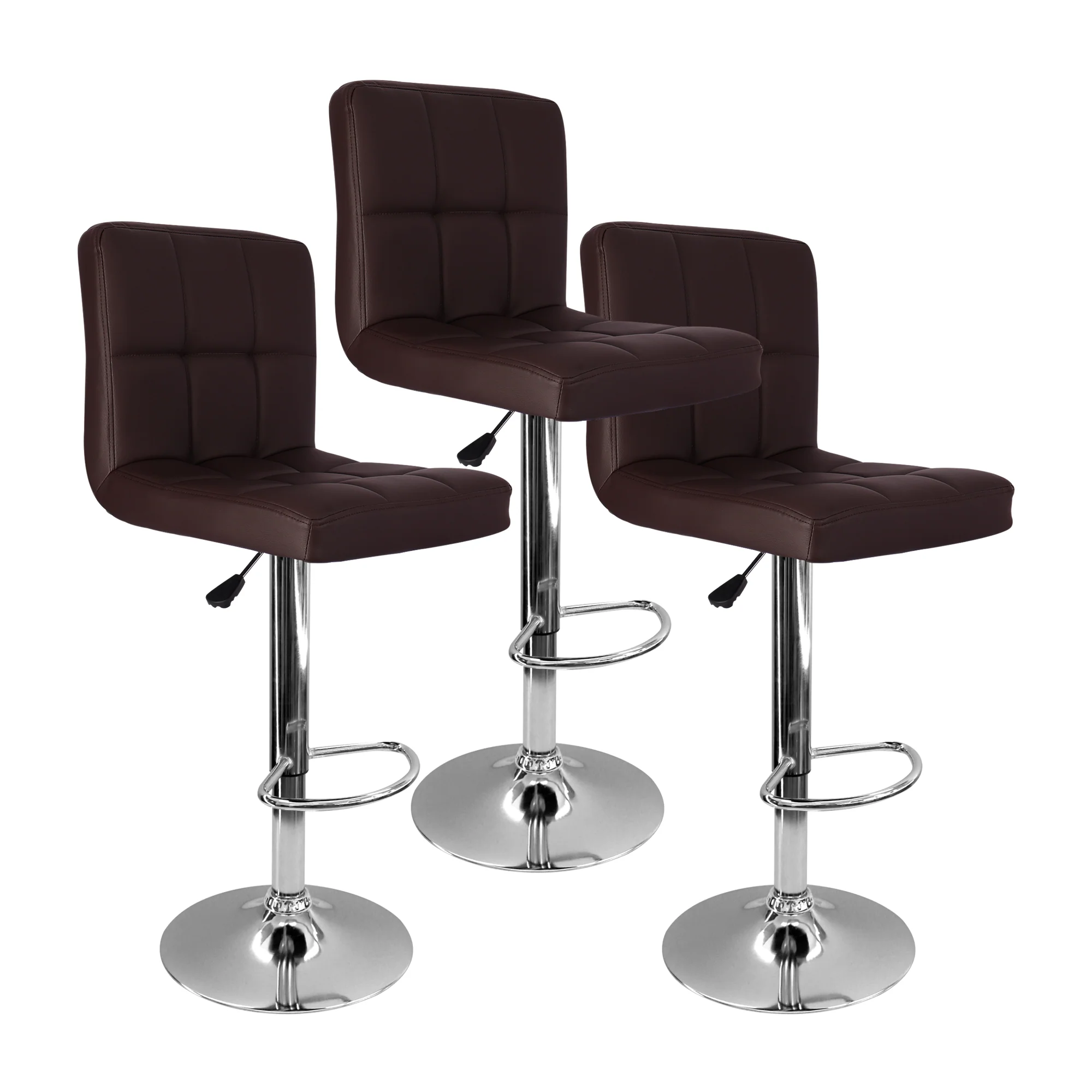 Set x 3 Sillas de Bar Confort Café Giratorias Ajustables en Altura Cuero Ecológico