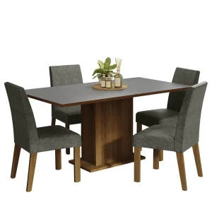Combo Comedor y Sillas Keila Marron con Gris y Plata 160x79cm Cuadrado de Cuatro Puestos con Cuatro Sillas