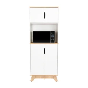 Módulo Microondas Bi Color Blanco y Duna 65x170.6cm Con Cuatro Puertas