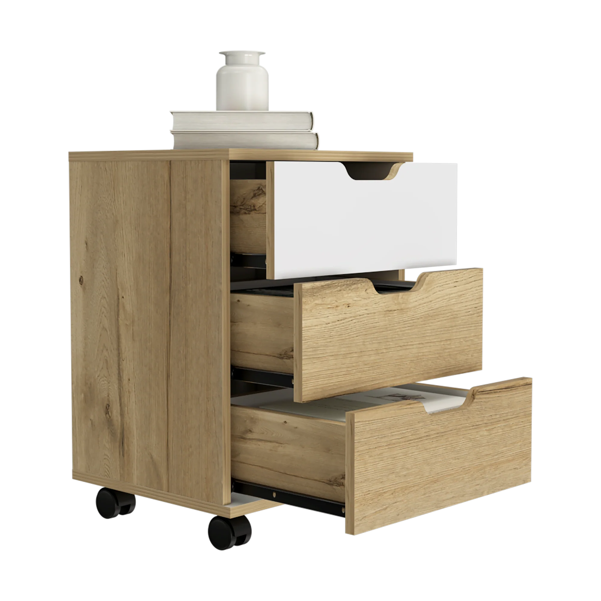 Archivador Vilna Duna y Blanco 40x56cm Con Ruedas y Tres Cajones - Imagen 2