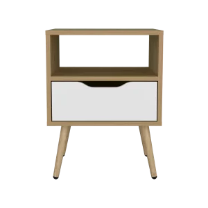 Mesa de Noche Wende Blanco y Fresno Europeo 40x43cm con Un Cajón