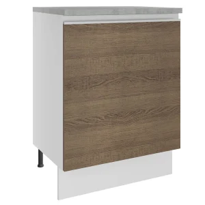 Mueble Inferior de Cocina Glamy Blanco y Marron 60x84cm con Mesón de Madera y sin Estufa con 2 Entrepaños