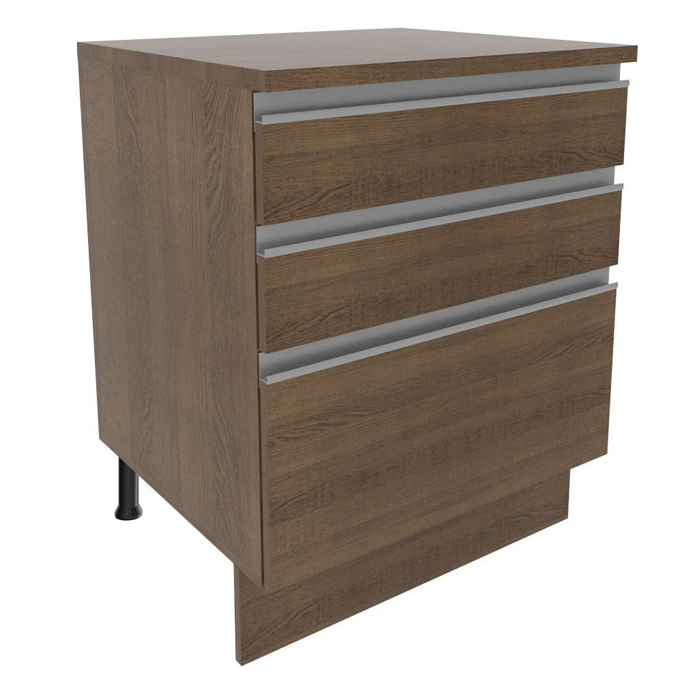 Mueble Inferior de Cocina Glamy Marron 60x84cm con Mesón de Madera y sin Estufa con 3 Cajones