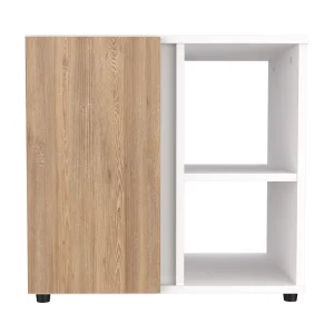 Mesa de Noche Blanco y Amaretto 53x51cm con Tres Entrepaños y con Patas