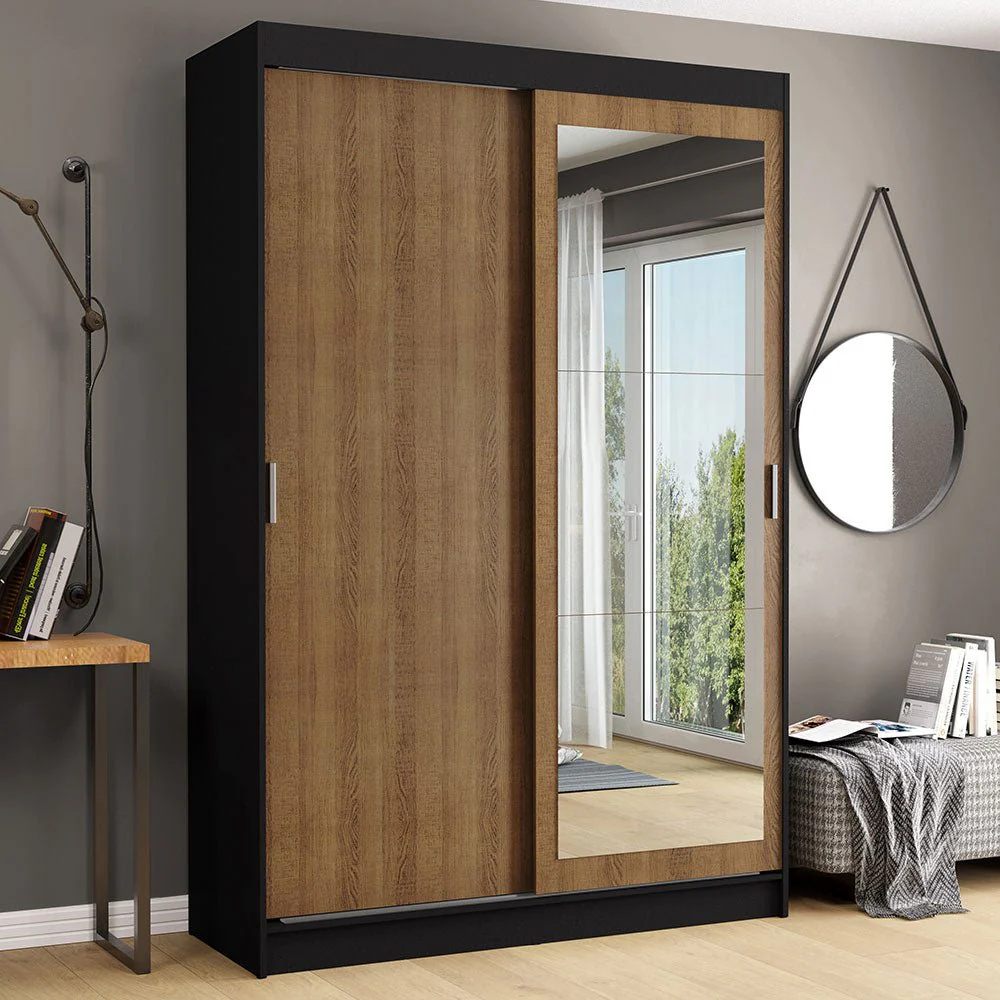 Closet Tokio Negro y Marron 109x218cm con Espejo con Dos Cajones Cinco Entrepaños y Siete Compartimientos - Imagen 3