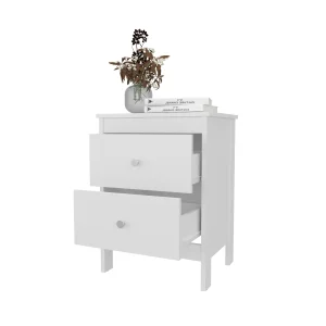 Mesa de Noche Newcastle Blanco 48x66cm con Dos Cajones y con Patas