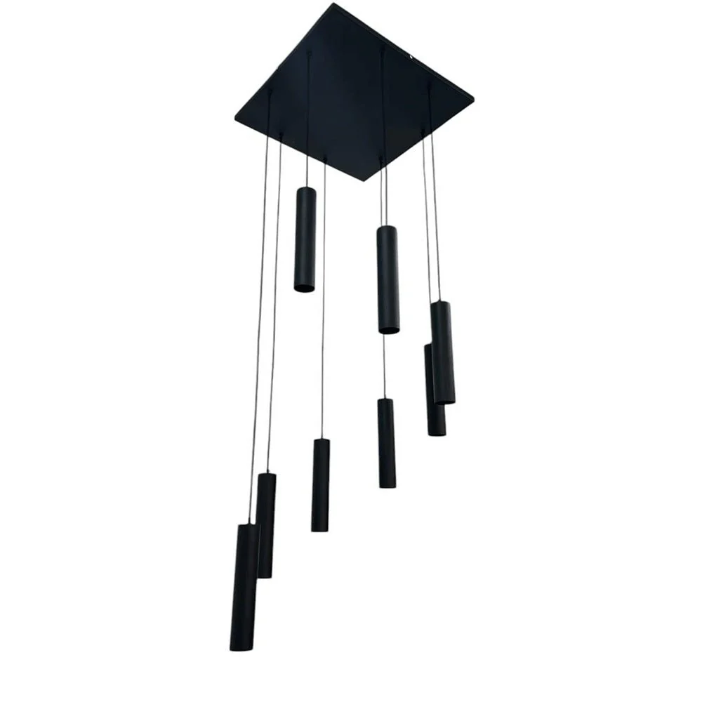 Lámpara de Techo Colgante y Ajustable Tarento Negro y Dorado 60x300cm de 8 Luces
