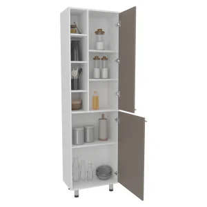 Alacena Burton Blanco y Taupe 58.6x204cm con Dos Puertas y con Patas
