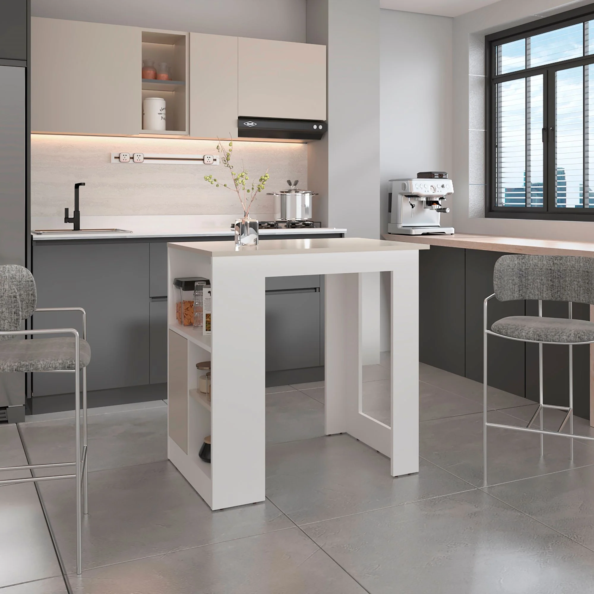 Isla de Cocina Attica Blanco y Capri 92x91.3cm con Cuatro Compartimientos - Imagen 3