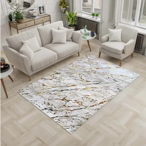 Tapete de Sala Piedras Blanco 140x200cm Clásico Rectangular Suave