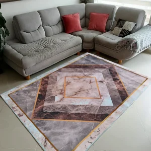 Tapete de Sala Rombos Gris y Dorado 200x150cm Clásico Rectangular Suave
