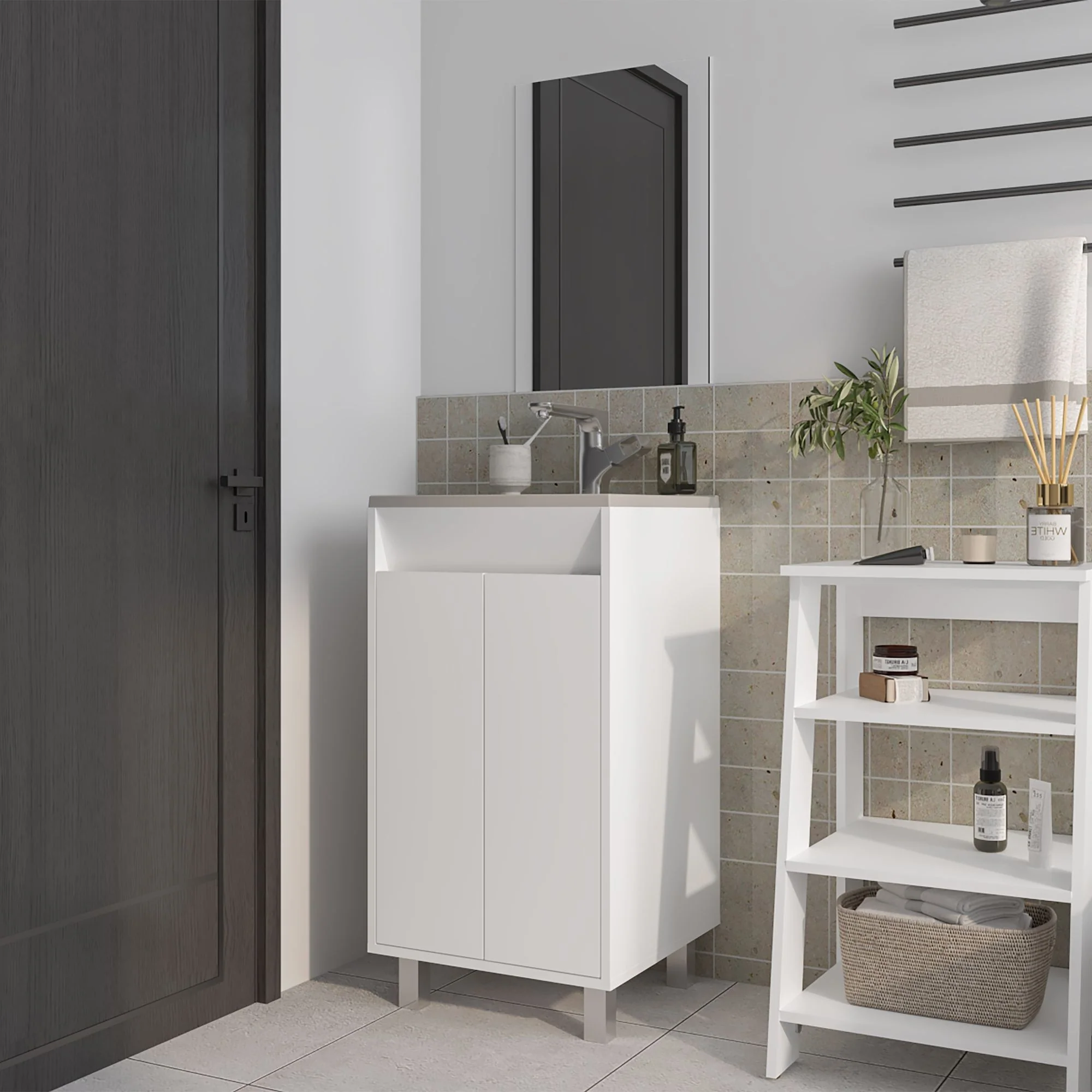 Set Mueble para Lavamanos con Espejo Brady Blanco 45x84.4cm Individual con Lavamanos - Imagen 4