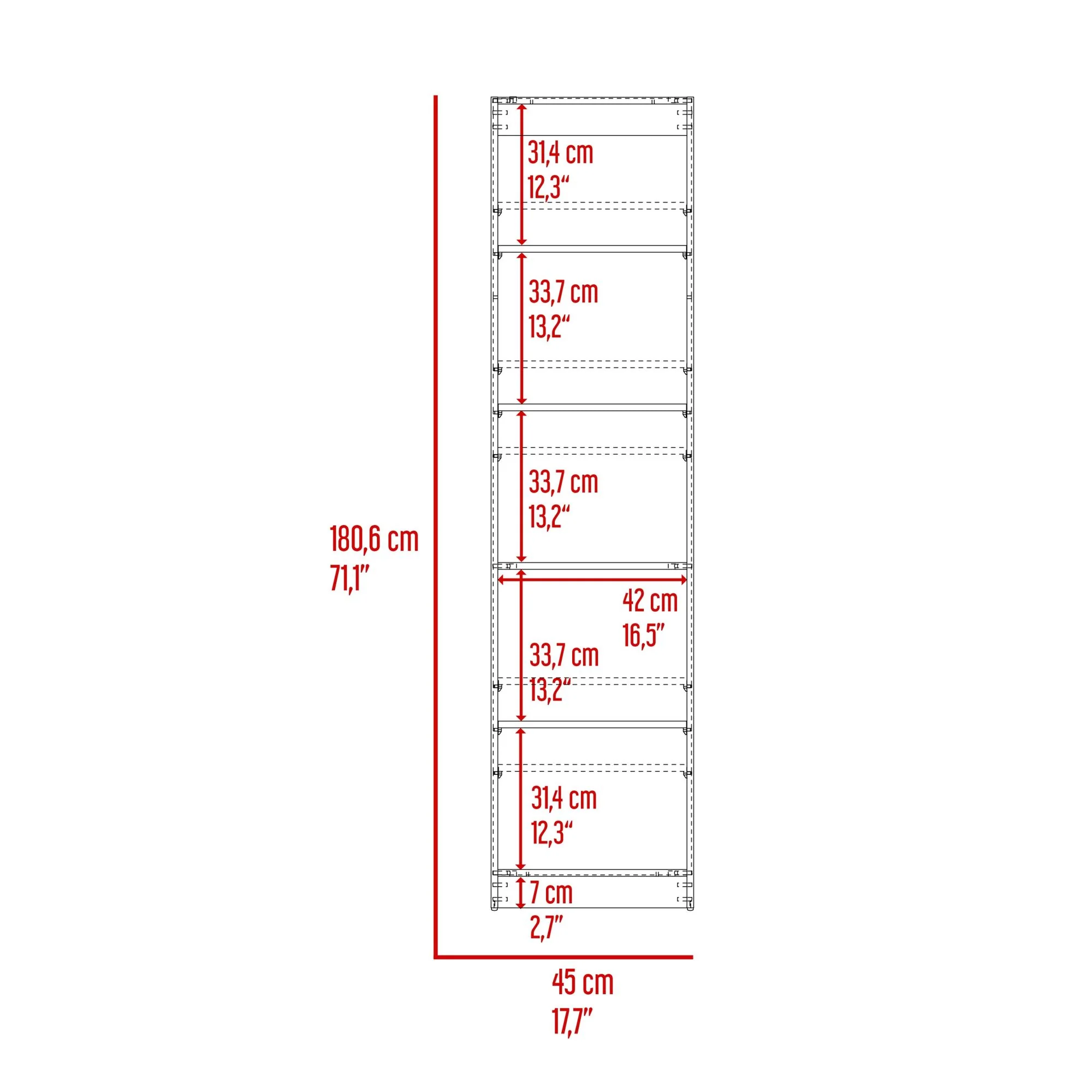 Estantería Home Wengue y Fresno 45x180.6cm Rectangular con Cinco Compartimientos y con Cuatro Entrepaños - Imagen 9