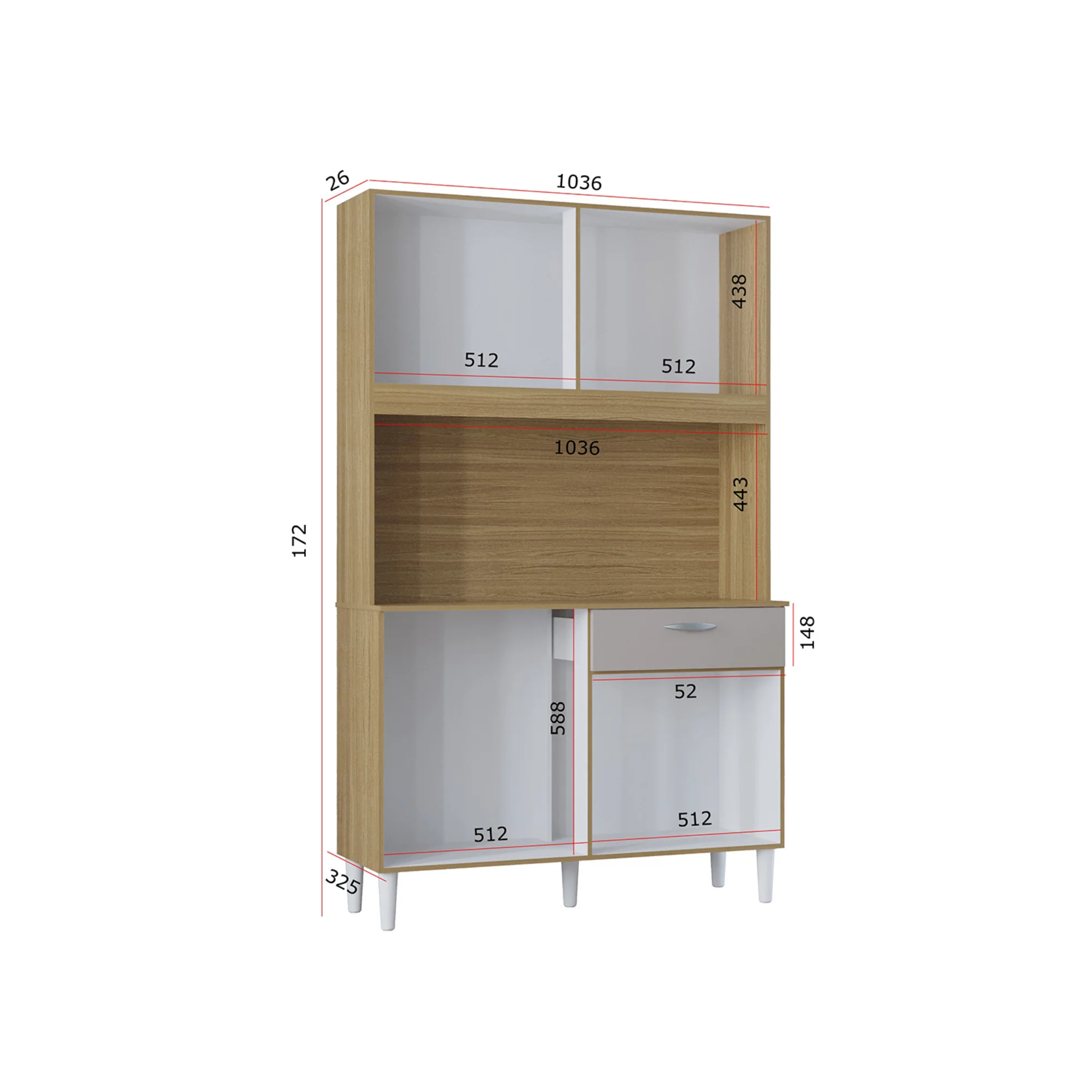 Alacena Cassia Castaño y Beige 103x172cm con Un Cajón y Ocho Puertas - Imagen 6