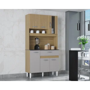 Alacena Coral Beige y Off White 90x173cm con Un Cajón y Seis Puertas