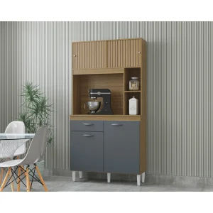 Alacena Duda Castaño y Gris 90x172cm con Un Cajón y Cuatro Puertas