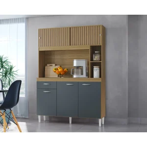 Alacena Duda Castaño y Gris 120x172cm con Un Cajón y Cinco Puertas