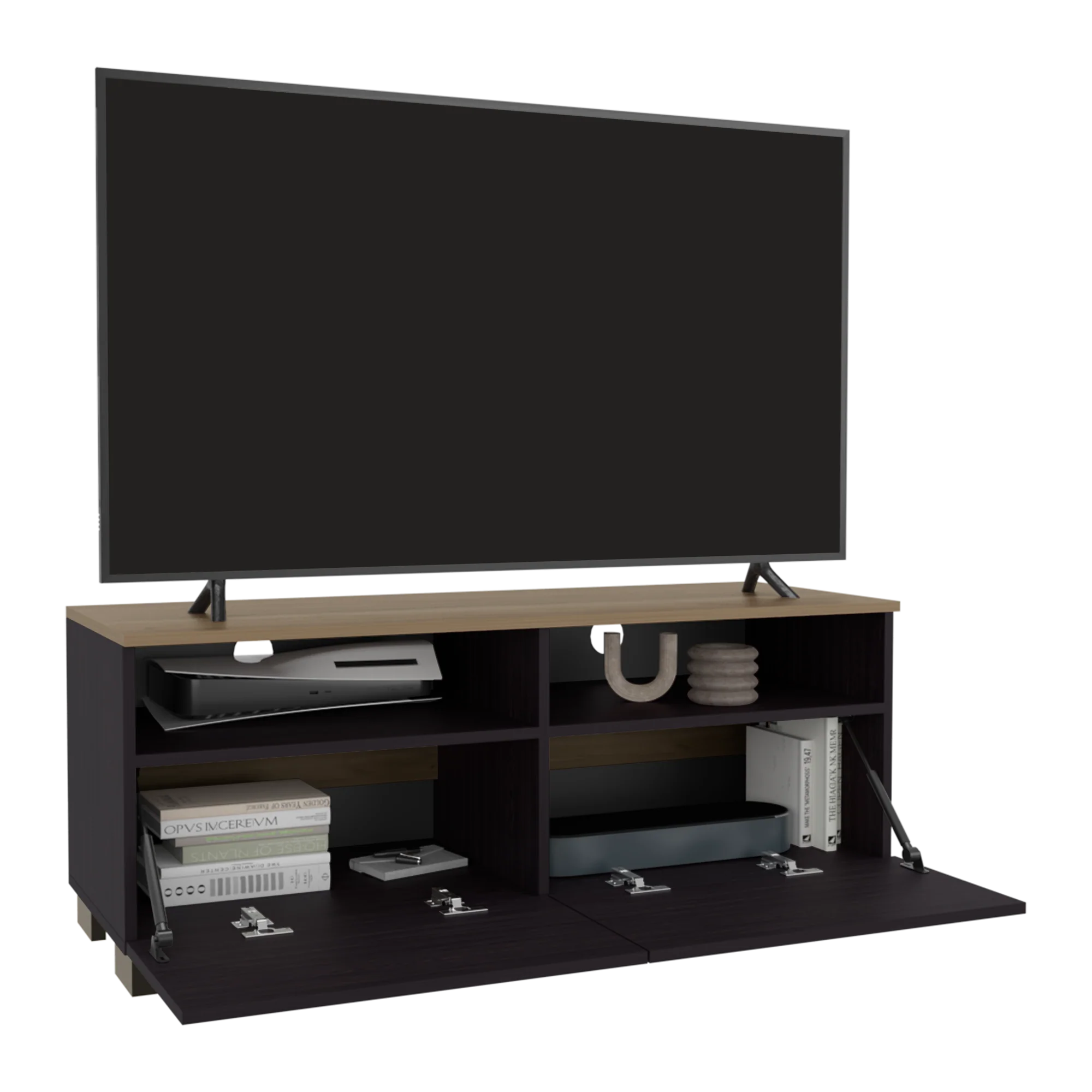 Rack de TV Colman Wengue y Fresno 113x45cm para TV Hasta 50 Pulgadas con Cuatro Compartimientos