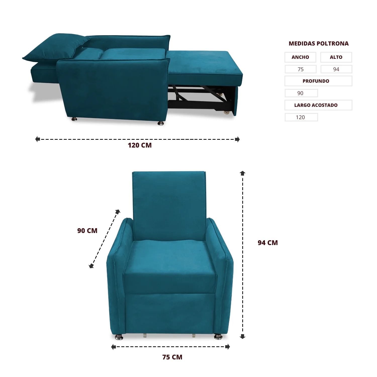 Silla Multipropósito Napoli Turquesa 75x94cm de Un Puesto Reclinable Antifluido y sin Apoya Brazos - Imagen 8