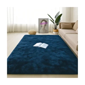 Alfombra de Peluche Rectangular Azul Oscuro 150x200cm Fondo Entero Suave Antideslizante para Sala De Estar