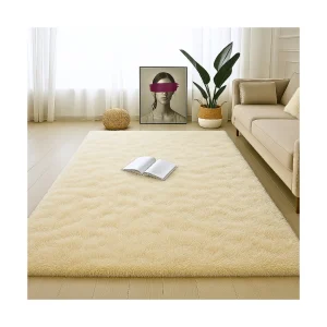 Alfombra de Peluche Rectangular Beige Claro 150x200cm Fondo Entero Suave Antideslizante para Sala De Estar
