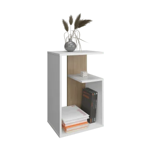Mesa Auxiliar Everett Blanco Y Fresno 39.8x63.4cm Rectangular con Un Compartimiento