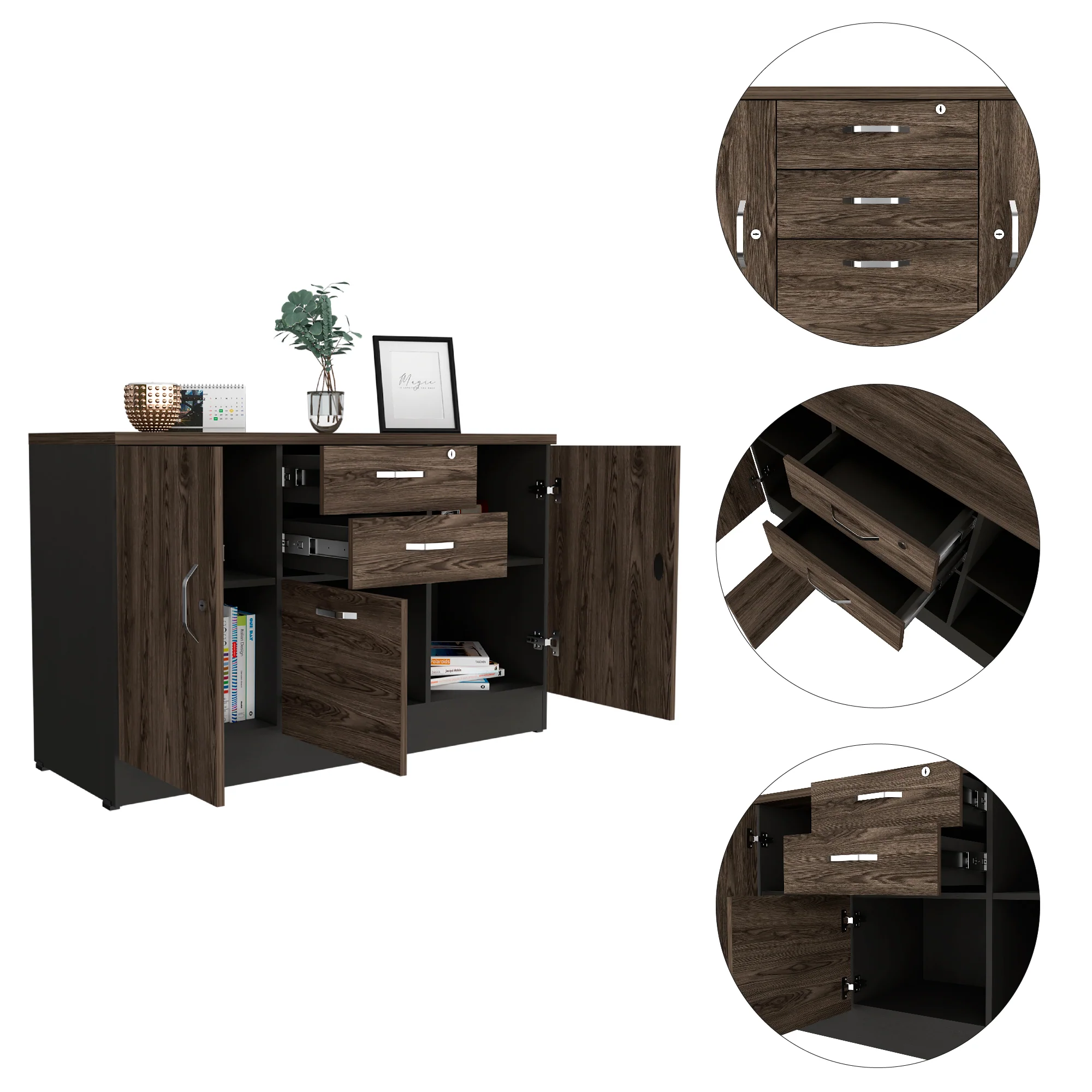 Archivador Home Office Coñac 120x75cm Carta con Tres Cajones y con Cerradura - Imagen 8