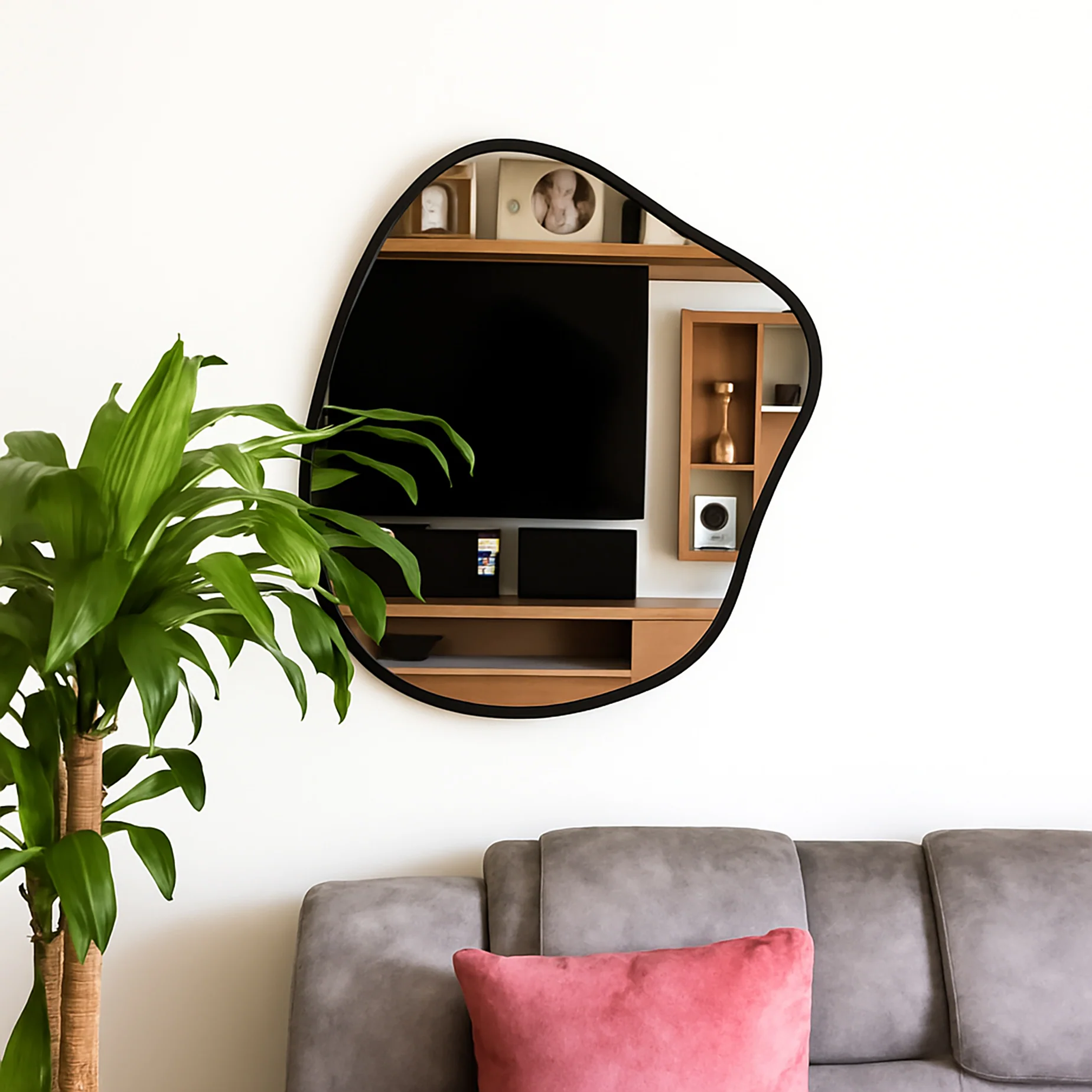 Espejo de Pared Asimetrico Tahiti Negro 60x70cm con Marco En Madera - Imagen 3