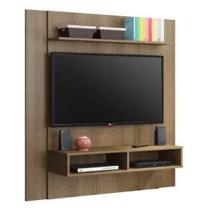 Panel de TV Arizona Marron 130x136cm para TV Hasta 50" Pulgadas con Ranuras para Cables y con Dos Compartimientos