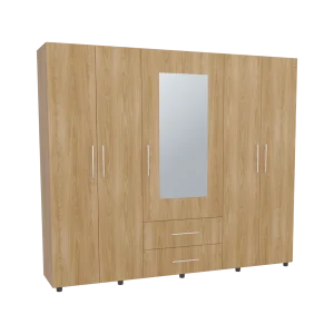 Closet Grayson Fresno Europeo 230x200cm con Dos Cajones con Cinco Puertas y con Espejo