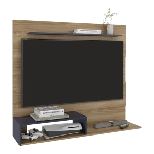 Panel de TV Beijing Fresno Europeo y Blanco 140x120cm Flotante para TV Hastas 55" Pulgadas con Dos Compartimientos y Ranuras para Cable